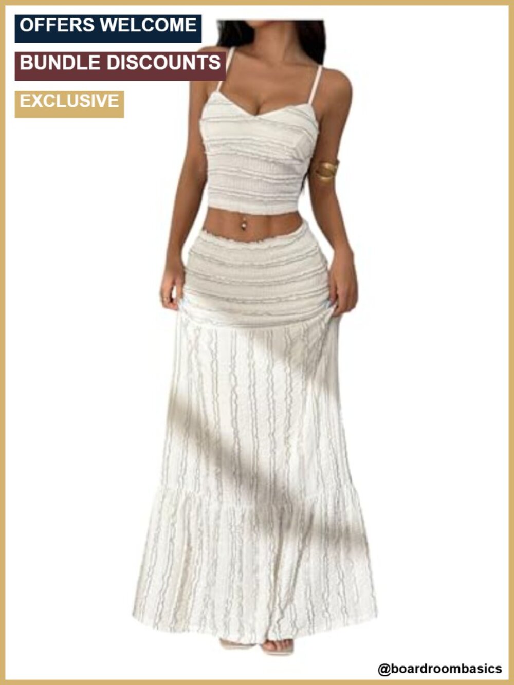 2 Piece Ruffle Tiered Crop Cami Top & Maxi Skirt Set Summer Vacation Brunch